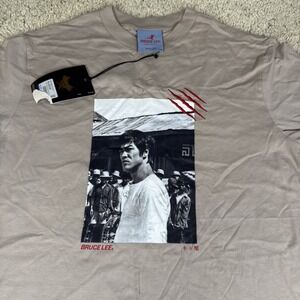 New Bruce Lee Shoe Palace Mens Tan T-shirt Medium With Graphics And Embroidery